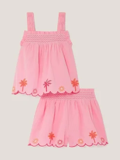 Monsoon Pink Palm Embroidered Top & Shorts Set