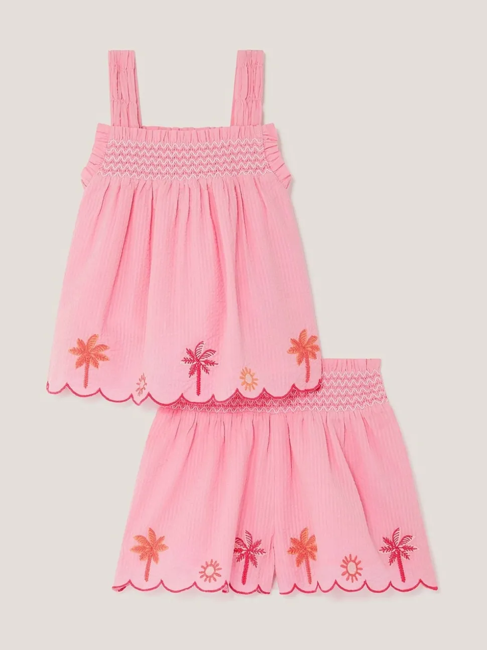 Monsoon Pink Palm Embroidered Top & Shorts Set