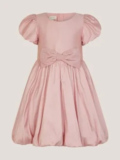 Monsoon Pink Puff Sleeve Velvet Bow Party Dress