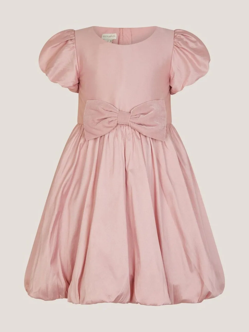 Monsoon Pink Puff Sleeve Velvet Bow Party Dress