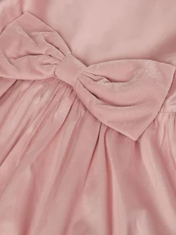 Monsoon Pink Puff Sleeve Velvet Bow Party Dress