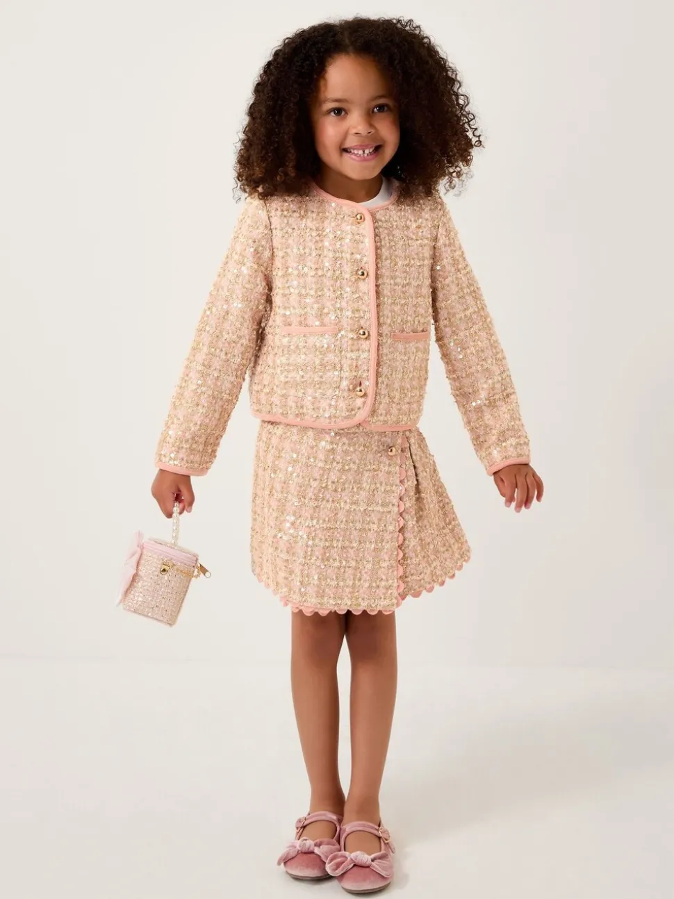 Monsoon Pink Sequin Tweed Skort