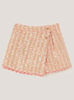 Monsoon Pink Sequin Tweed Skort