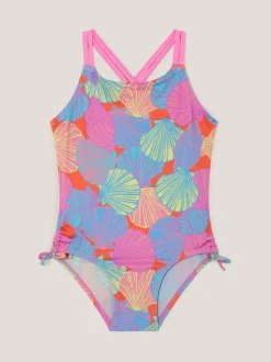 Monsoon Pink Shell Print Ruched Swimsuit