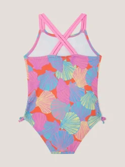 Monsoon Pink Shell Print Ruched Swimsuit