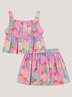 Monsoon Pink Shell Print Top & Skirt Set