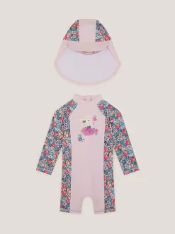 Monsoon Pink Shell Print UPF50+ Sunsafe Suit & Sun Hat Set