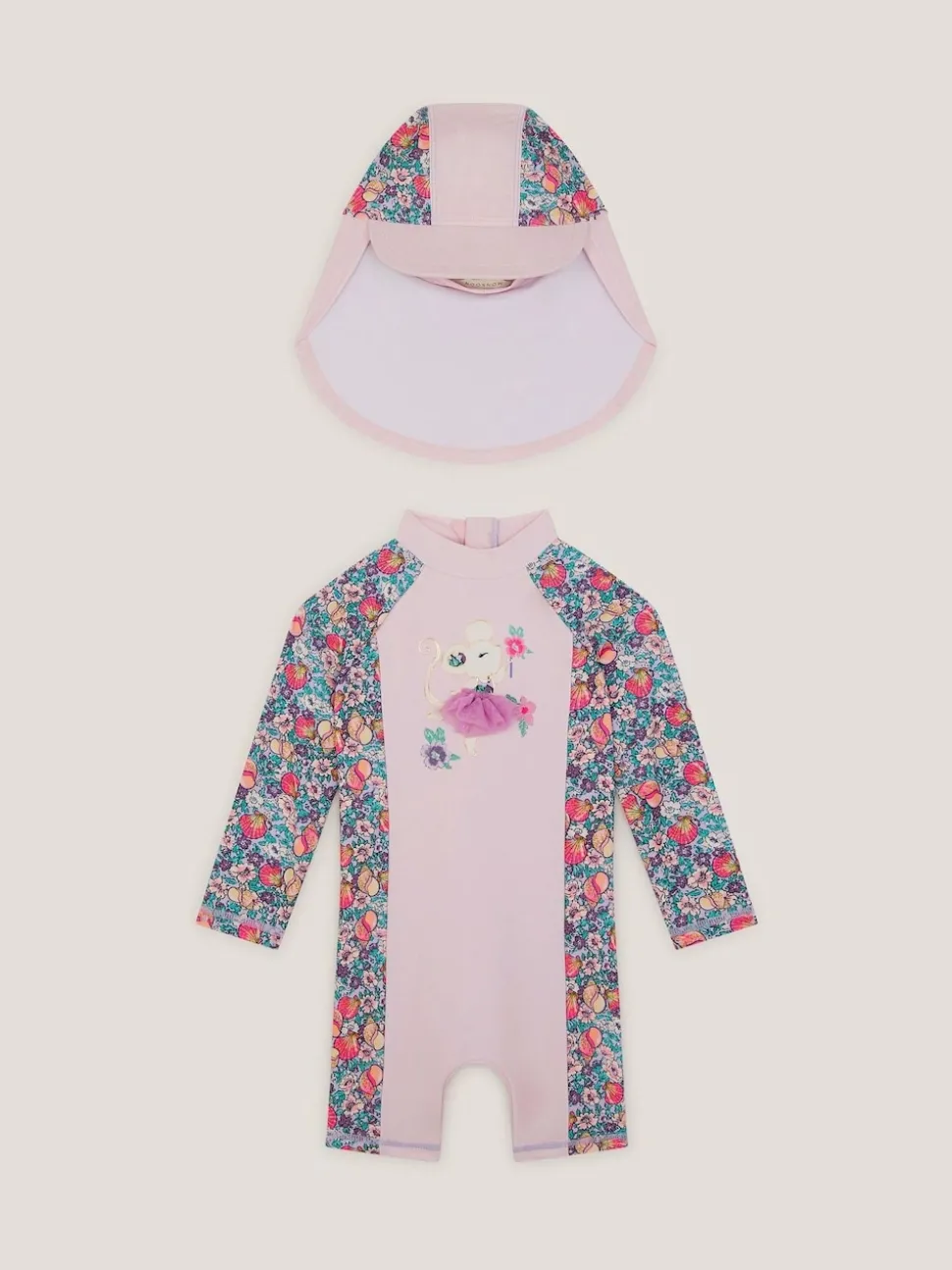 Monsoon Pink Shell Print UPF50+ Sunsafe Suit & Sun Hat Set