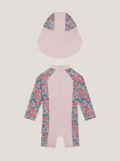 Monsoon Pink Shell Print UPF50+ Sunsafe Suit & Sun Hat Set