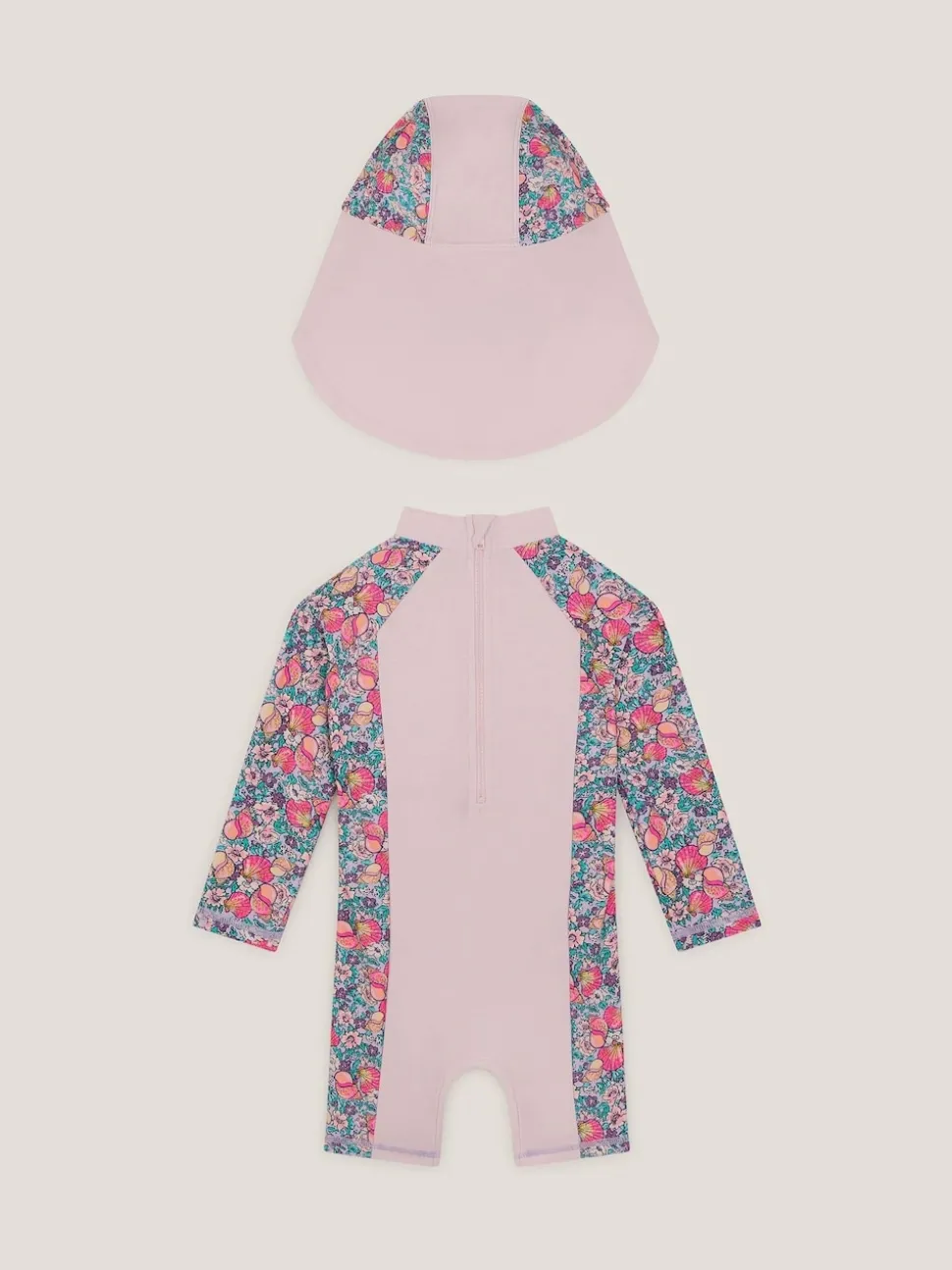 Monsoon Pink Shell Print UPF50+ Sunsafe Suit & Sun Hat Set