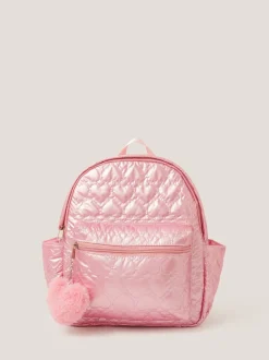Monsoon Pink Shiny Heart Quilted Backpack