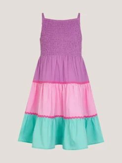 Monsoon Pink Sleeveless Smocked Colourblock Dress
