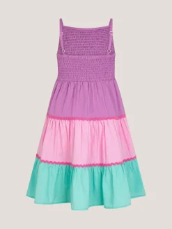 Monsoon Pink Sleeveless Smocked Colourblock Dress