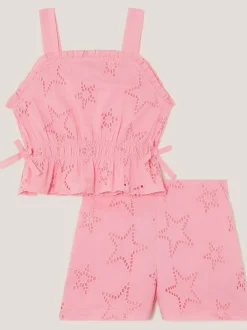 Monsoon Pink Star Cutwork Top & Shorts Set
