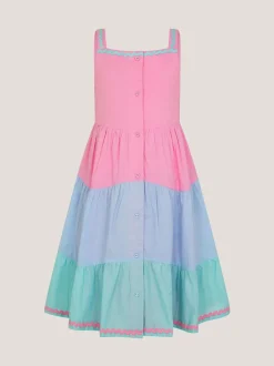 Monsoon Pink Strappy Colour Block Sun Dress