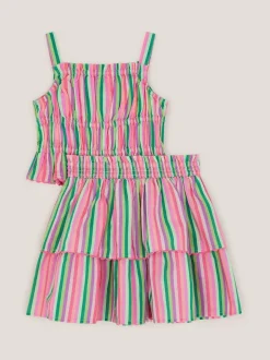 Monsoon Pink Stripe Top & Tiered Skirt Set