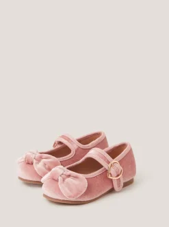 Monsoon Pink Toddler Velvet Bow Ballet Flats