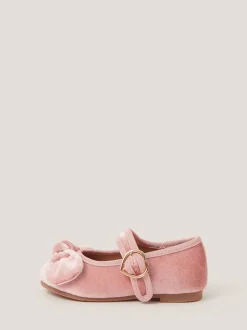 Monsoon Pink Toddler Velvet Bow Ballet Flats