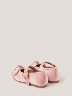 Monsoon Pink Toddler Velvet Bow Ballet Flats
