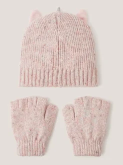 Monsoon Pink Unicorn Beanie Hat & Gloves Set
