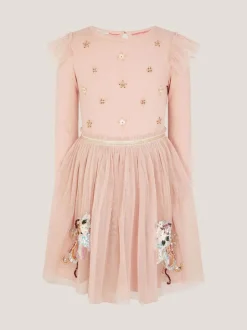 Monsoon Pink Unicorn Embellished Disco Dress