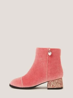 Monsoon Pink Velvet Glitter Heel Boots