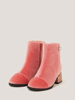 Monsoon Pink Velvet Glitter Heel Boots