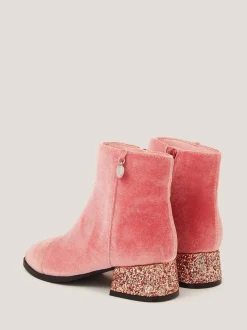 Monsoon Pink Velvet Glitter Heel Boots