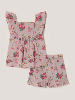 Monsoon Purple Baby Floral Frilly Top & Shorts Set
