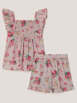 Monsoon Purple Baby Floral Frilly Top & Shorts Set
