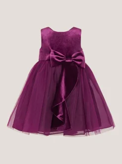 Monsoon Purple Baby Velvet Bow Party Dress