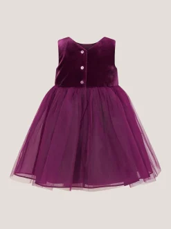 Monsoon Purple Baby Velvet Bow Party Dress