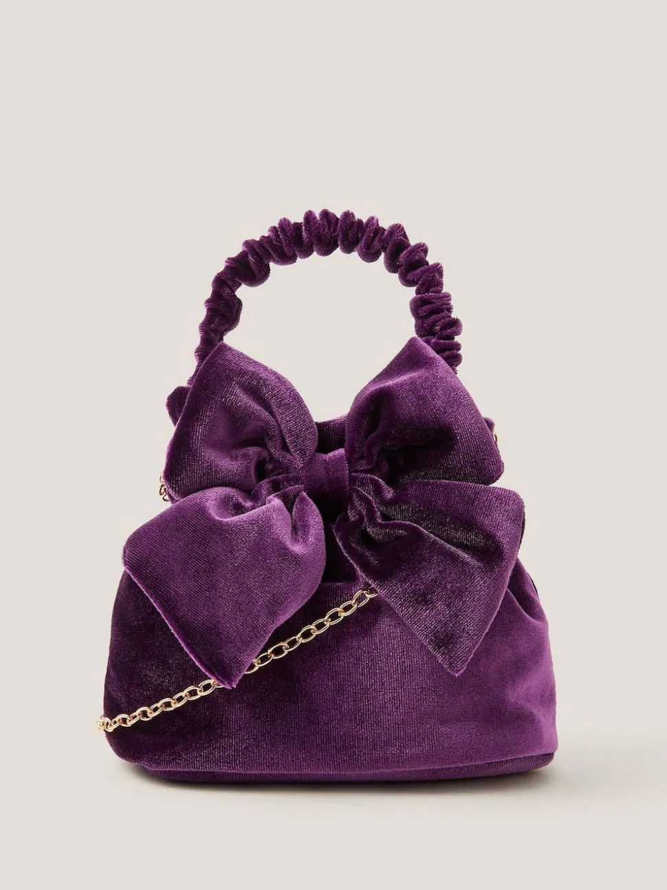 Monsoon Purple Bow Velvet Pouch Bag
