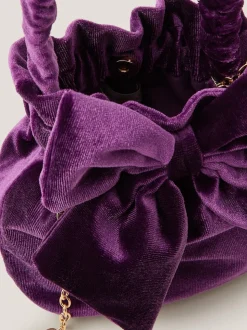 Monsoon Purple Bow Velvet Pouch Bag