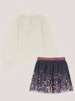 Monsoon Purple Cosmic Stamp Unicorn Top & Skirt Set