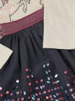 Monsoon Purple Cosmic Stamp Unicorn Top & Skirt Set