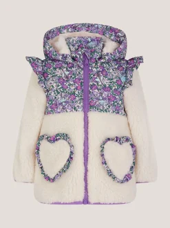 Monsoon Purple Fairy Floral Faux Shearling Jacket