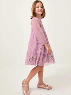 Monsoon Purple Floral Bow Embellished Tulle Dress