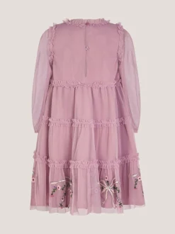 Monsoon Purple Floral Bow Embellished Tulle Dress