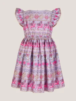Monsoon Purple Magical Unicorn Print Satin Dress