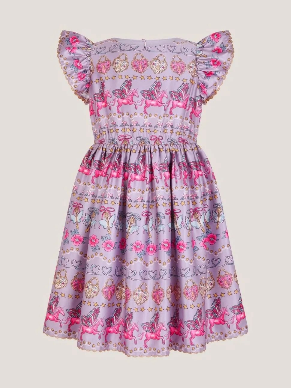 Monsoon Purple Magical Unicorn Print Satin Dress