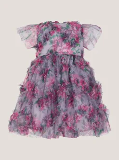 Monsoon Purple Roma Peony Ruffle Party Dress