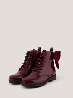 Monsoon Red Bow Patent Lace Up Boots