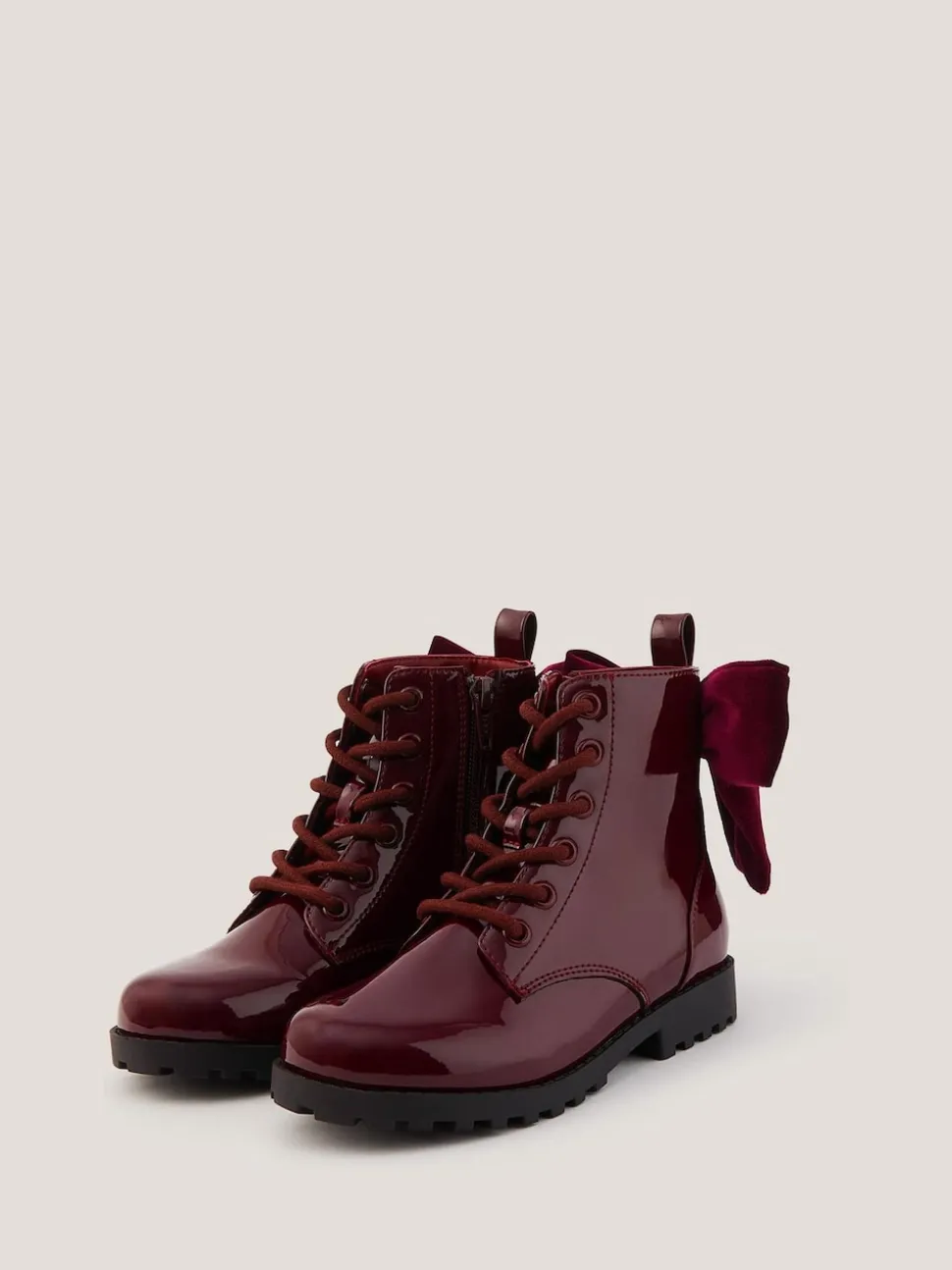 Monsoon Red Bow Patent Lace Up Boots