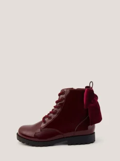 Monsoon Red Bow Patent Lace Up Boots