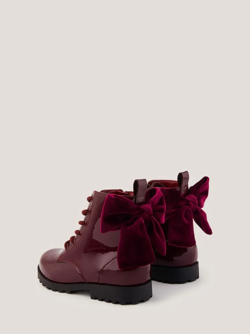 Monsoon Red Bow Patent Lace Up Boots
