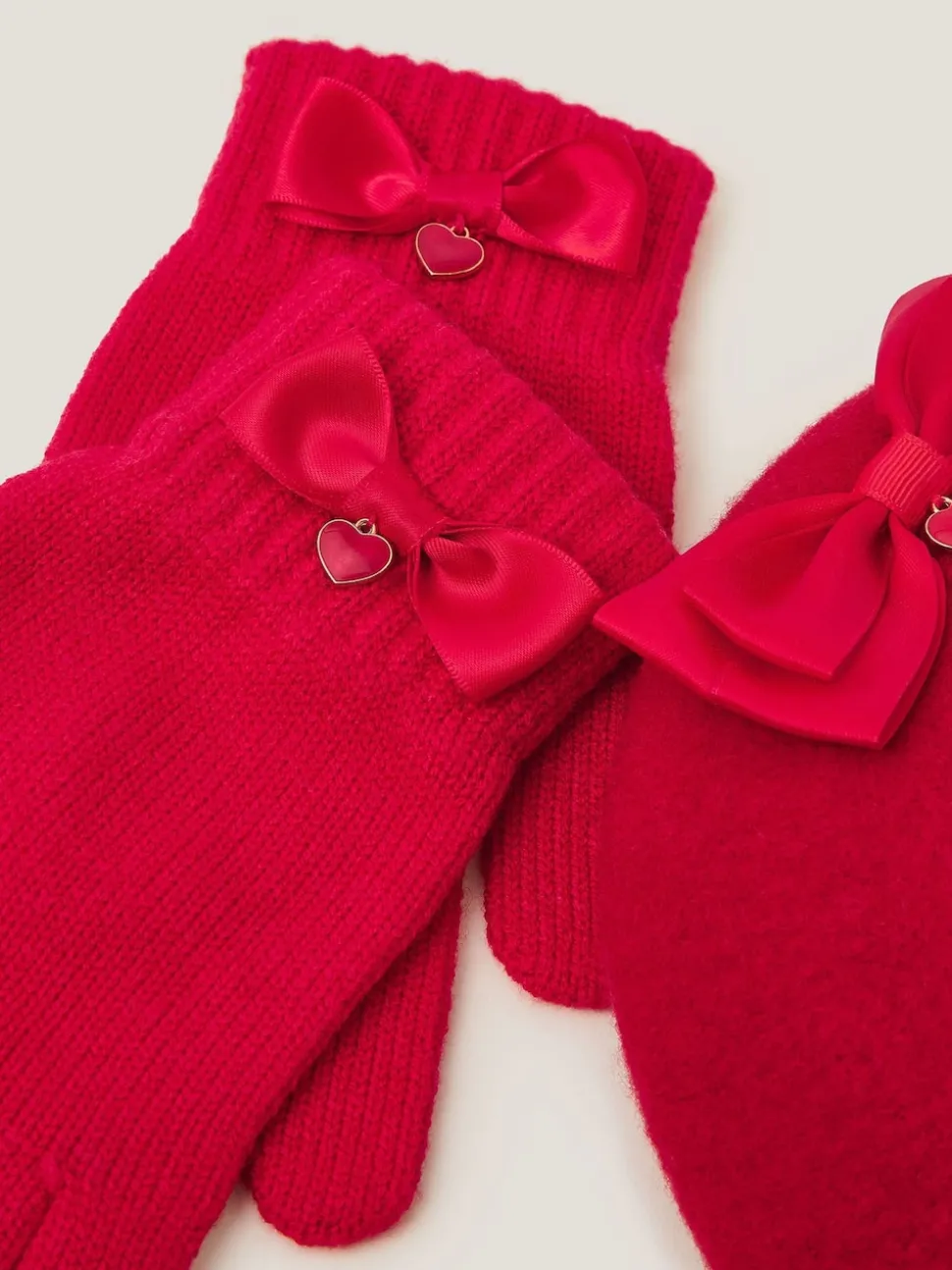 Monsoon Red Bow Wool Beret & Gloves Set