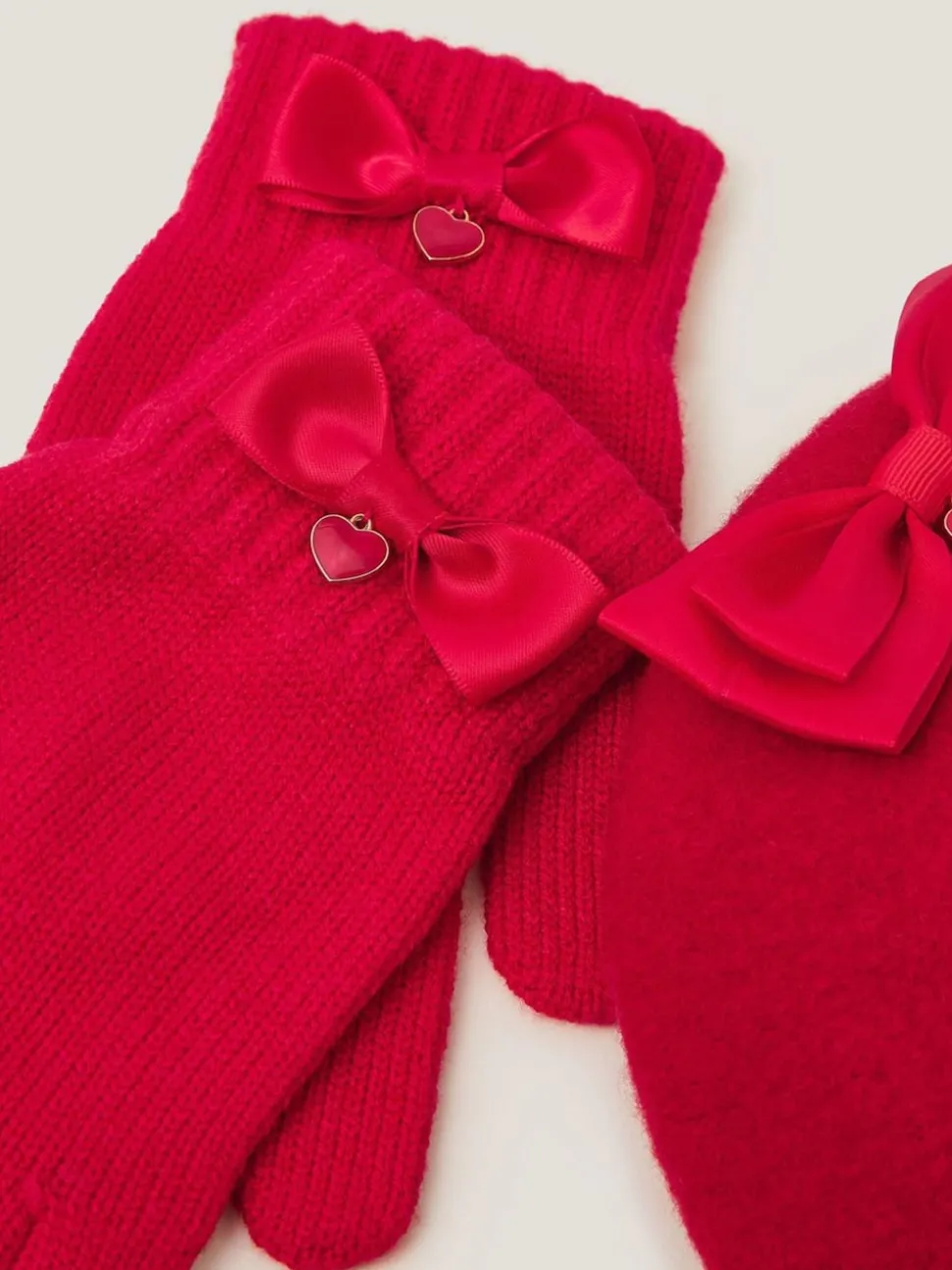 Monsoon Red Bow Wool Beret & Gloves Set