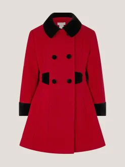 Monsoon Red Contrast Double-Breasted Velvet Coat