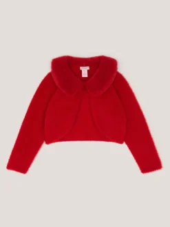 Monsoon Red Detachable Collar Fuzzy Cardigan